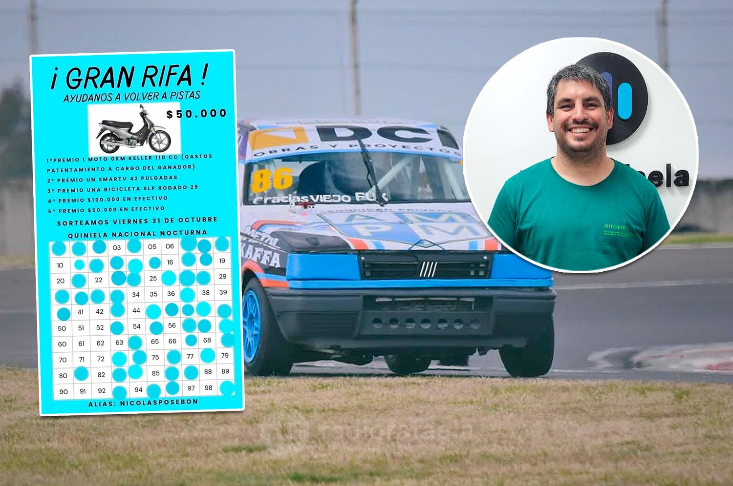 Nico Posebón sufrió un fuerte accidente en una carrera y lanzó una rifa para reconstruir el auto: "Se destruyó todo..."