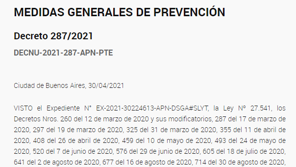 Segunda Ola Covid: Se publicó el Decreto 287/2021 con las medidas restrictivas que rigen hasta el 21 de mayo