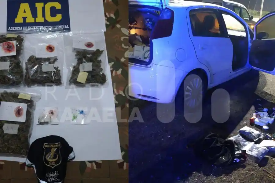 Les encontraron marihuana, cocaína y una importante suma de dinero en el control de Bella Italia