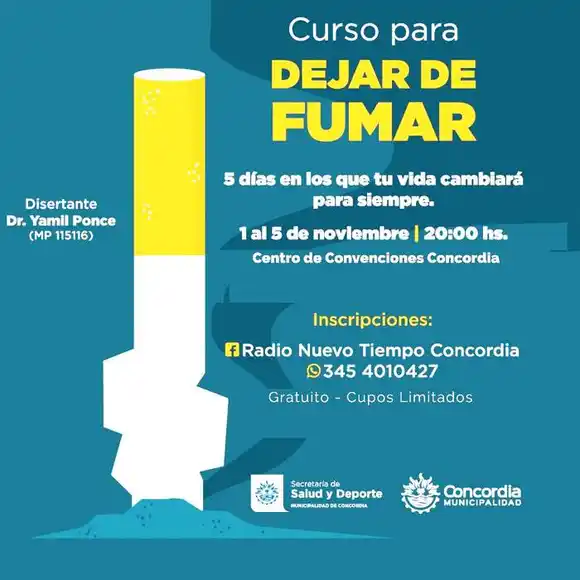 Inscripciones  abiertas para el curso gratuito �SCinco días para dejar de fumar⬝