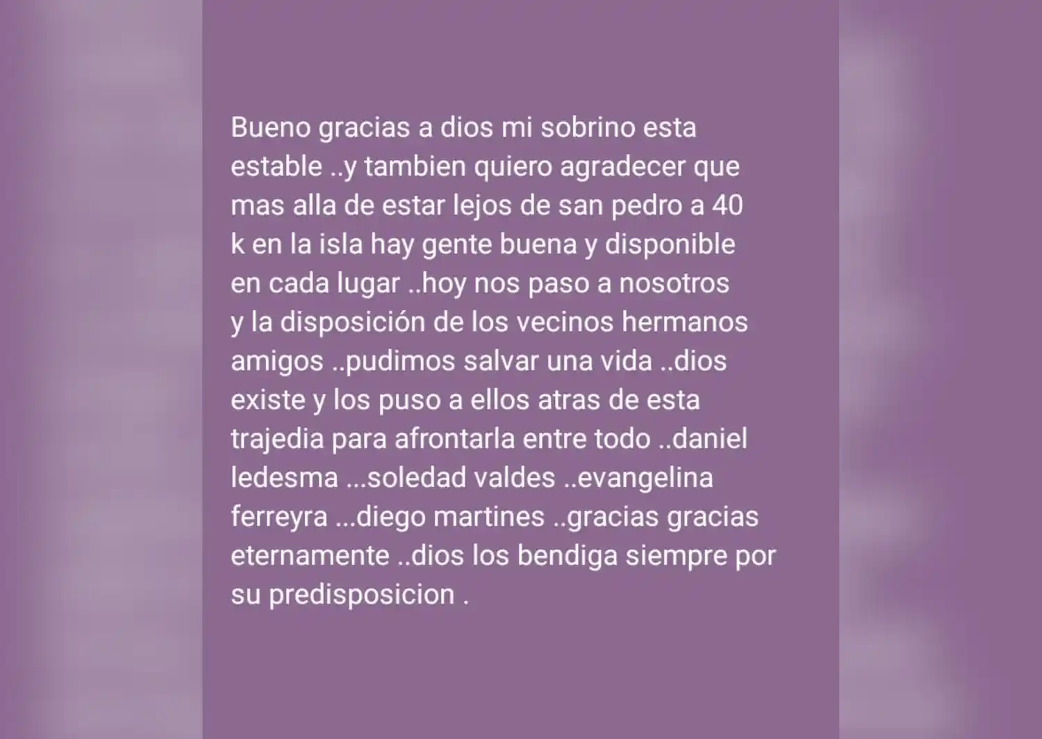 La familia de Carlos Laurino agradece a todas las personas que lo socorrieron cuando estaba herido