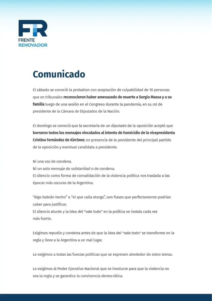 COMUNICADO OFICIAL DEL FRENTE RENOVADOR
