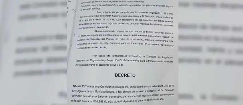Defensoría del Pueblo: avanza la creación de una Comisión Investigadora para el caso Salomón