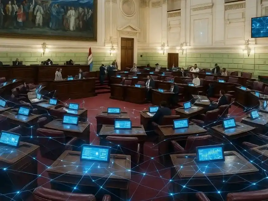 El recinto de Diputados de Santa Fe bajo la óptica de la IA. La imagen fue intervenida por ChatGPT.