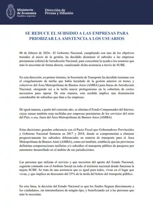 comunicado subsidios