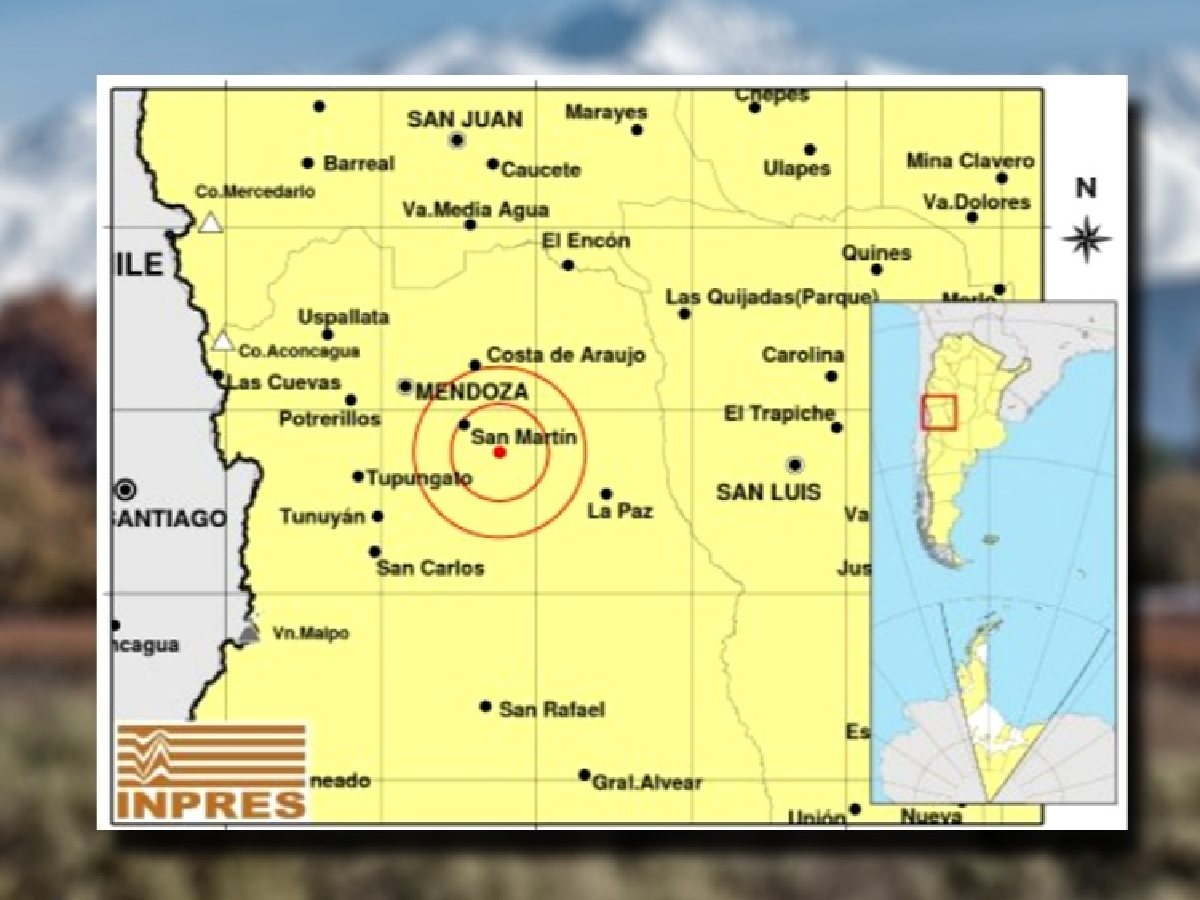Se registró un sismo de 5,2 grados con epicentro a 69 kilómetros de Mendoza capital
