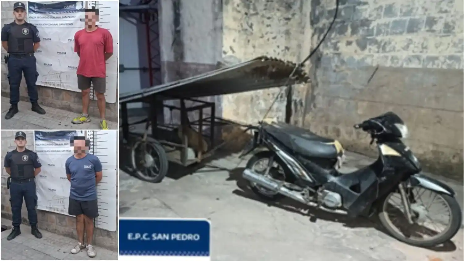 Dos sujetos en una moto cargaban chapas del Polo de Seguridad. Fotos: Policía San Pedro.