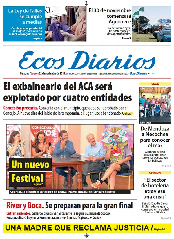 Tapa del 22 de noviembre de 2018
