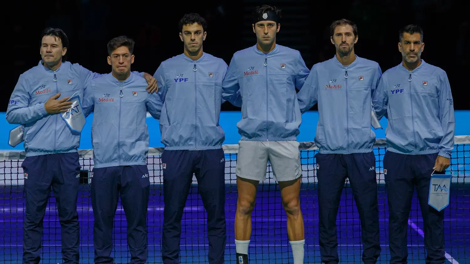 Guillermo Coria, Sebastián Báez, Francisco Cerúndolo, Tomás Etcheverry, Andrés Molteni y Máximo González. Equipo argentino de Copa Davis