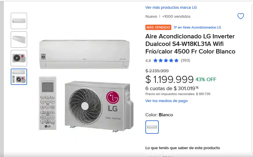 El aire acondicionado en Mercado Libre