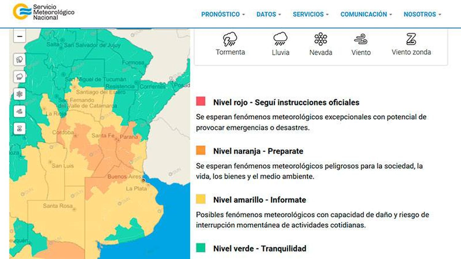 Alerta meteorológico naranja para la zona de Entre Ríos