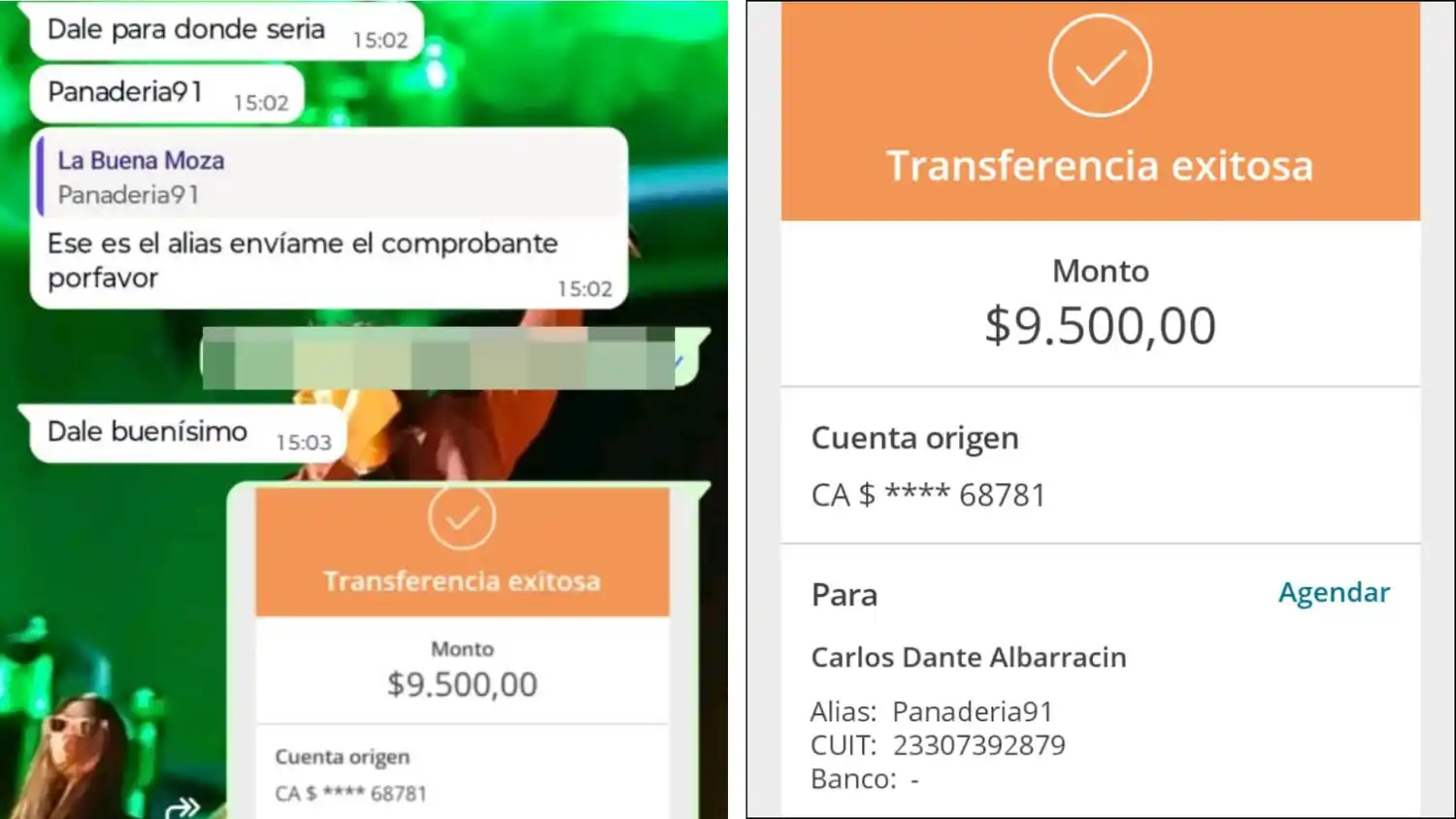 En el caso de La Buena Moza piden depositar al alias "Panadería91", de una persona que reside en Santiago del Estero.