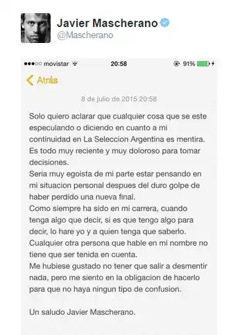 Mascherano negó los rumores de alejamiento de la Selección