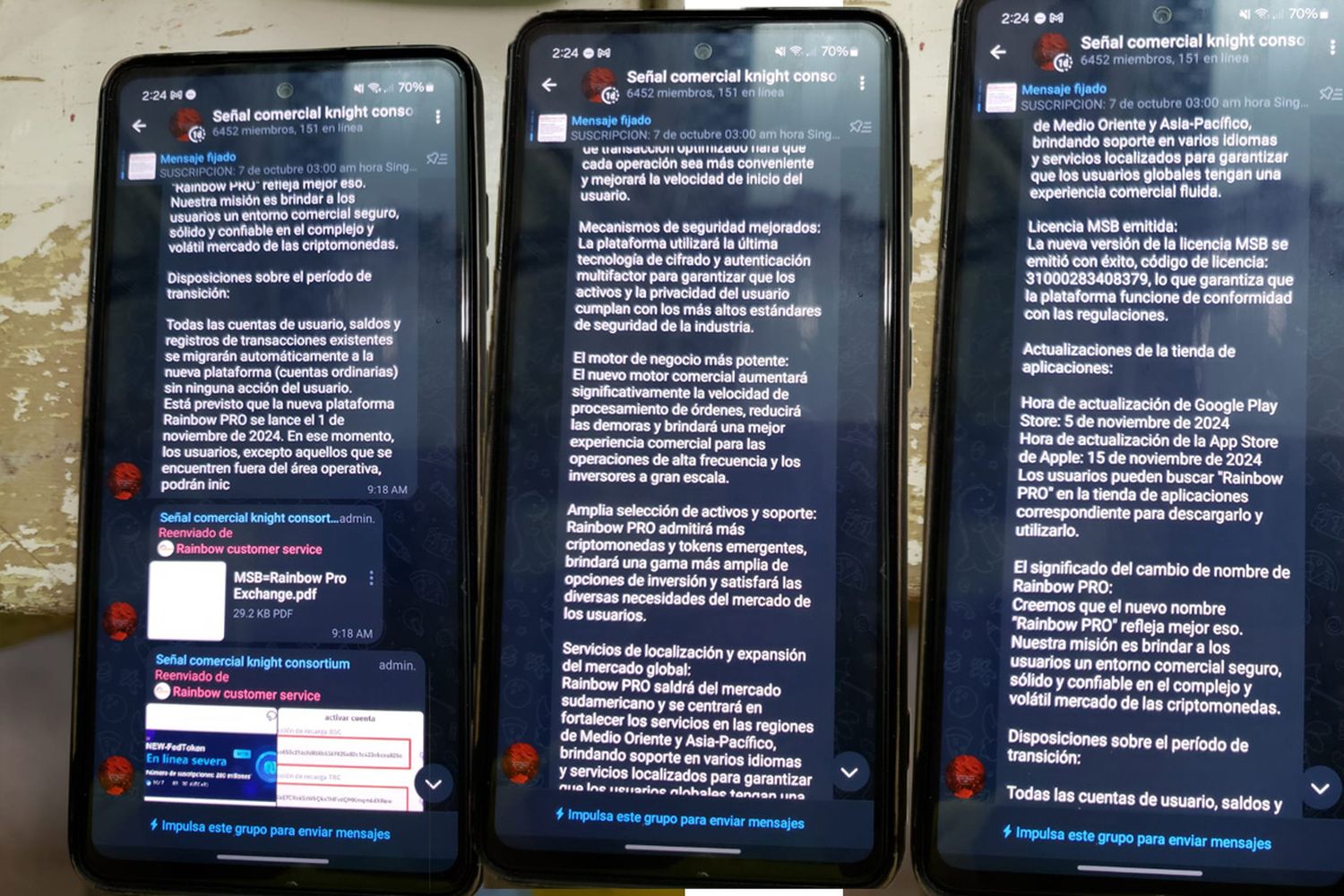 Los mensajes que llegaron a los grupos de Telegram de "La China"