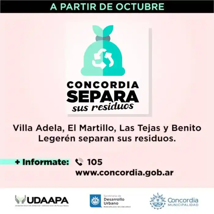 A partir de octubre comienza la  separación de residuos