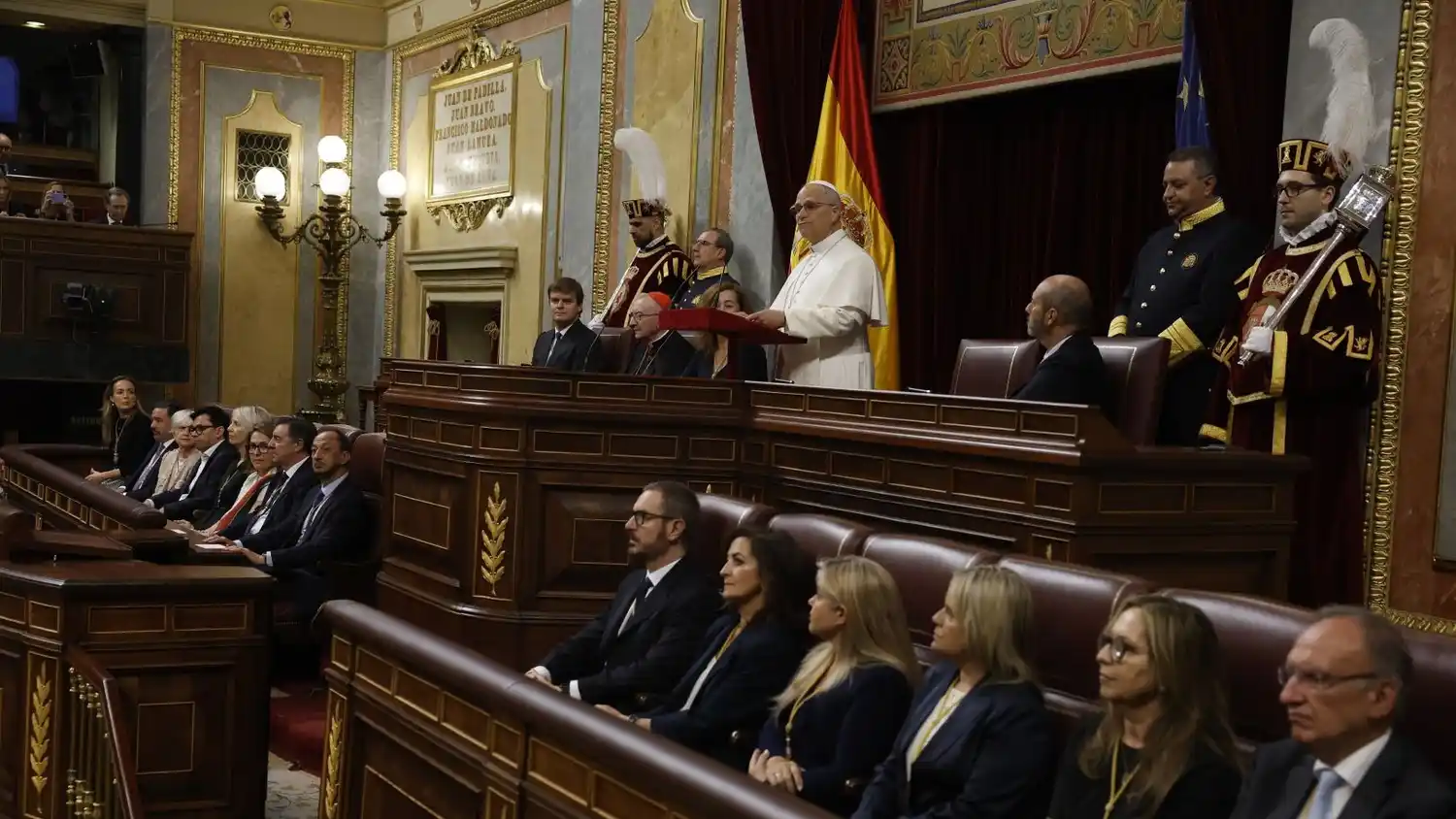 Histórico. Por primera vez, un papa habló en el Congreso español. Foto: Ballesteros/EFE.
