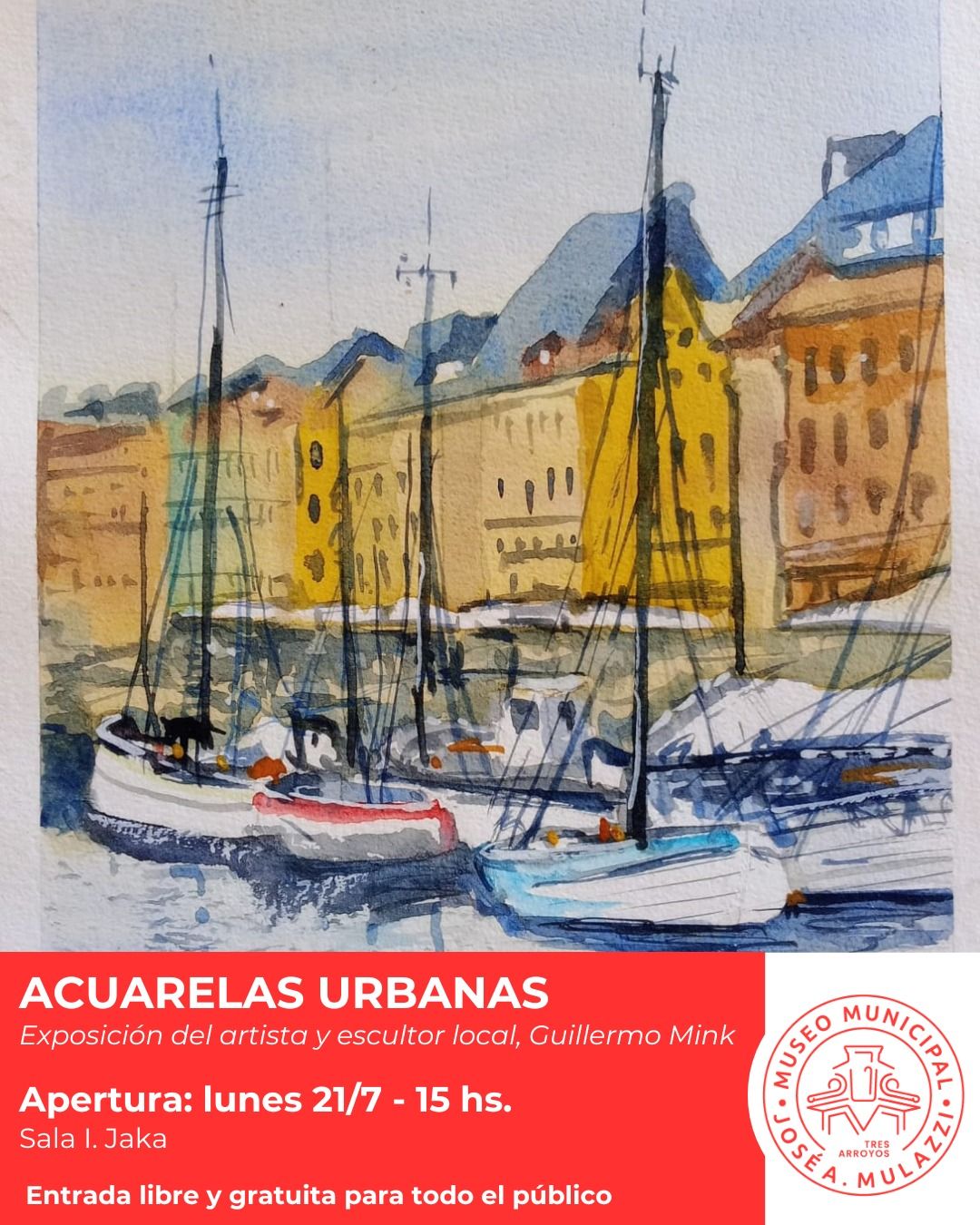El artista local Guillermo Mink presenta “Acuarelas Urbanas” en el Mulazzi