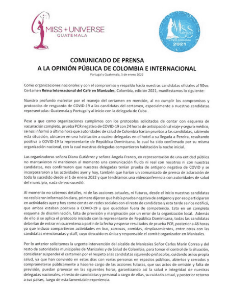 Comunicado de Guatemala sobre el  Reinado internacional del café. Foto Instagram