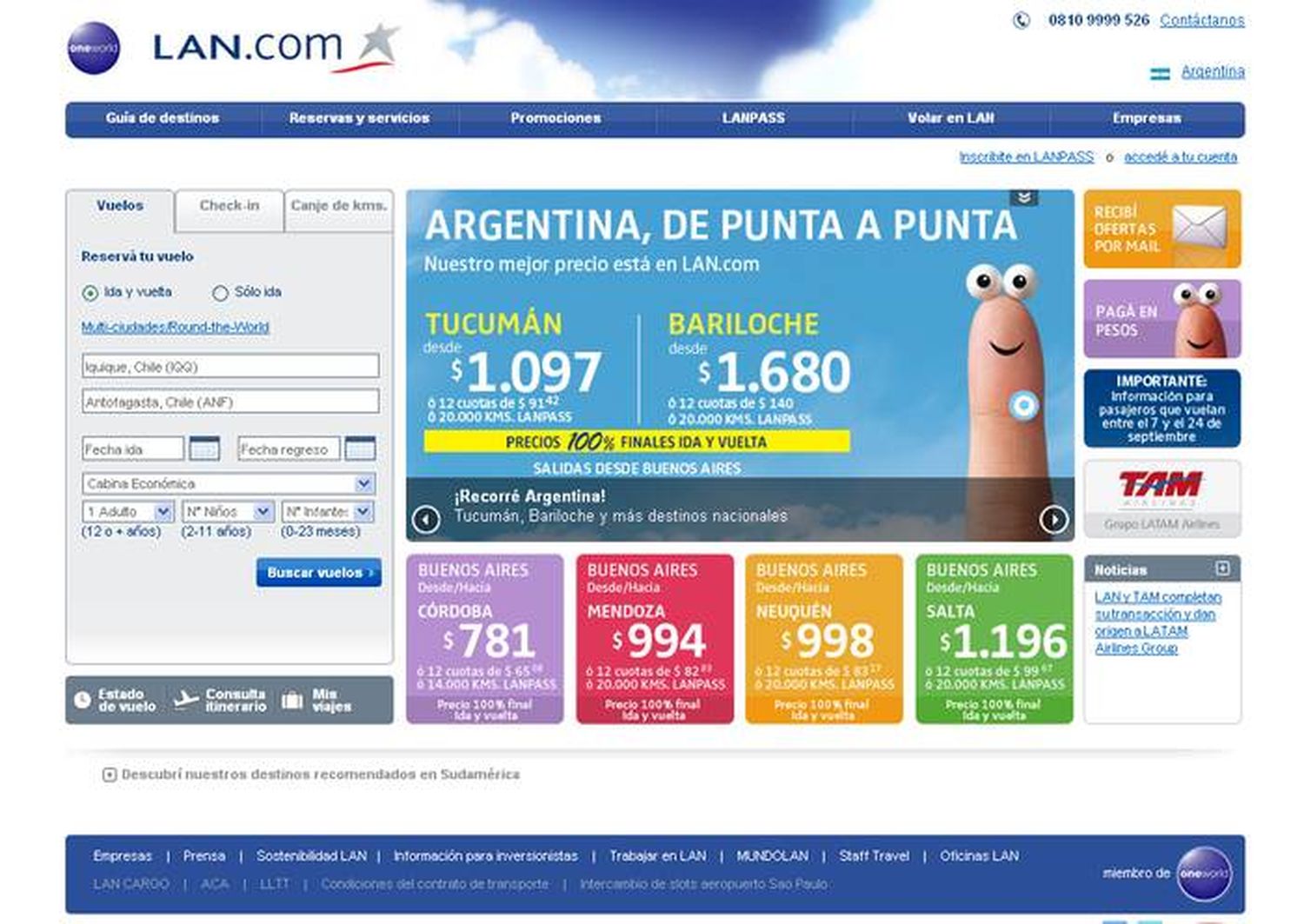 LAN no tendrá servicio de check in y ventas online el 7 y 8 de septiembre