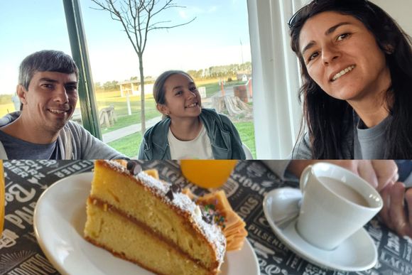 Soledad y su familia disfrutaron de su premio: una merienda en el Aerobar