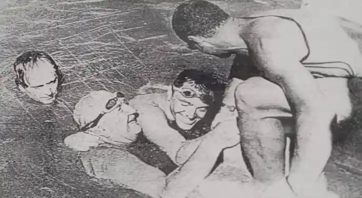 Pablo Cosso, Pichón Ventura y el Dr. Grecco al llegar al Puerto de Gualeguaychú. Crédito: Recorte diario El Día 28 de enero de 1998.