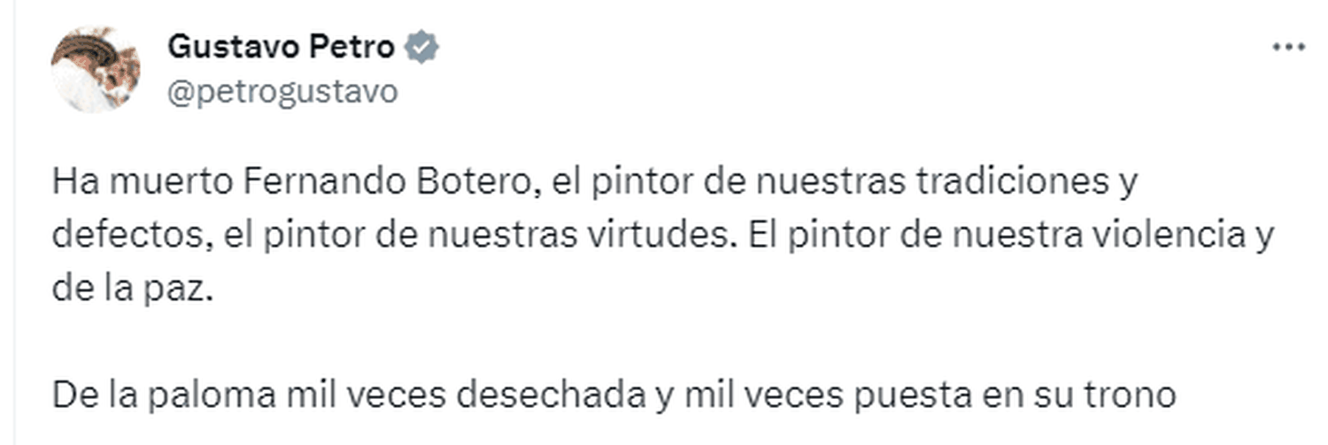 El presidente colombiano Gustavo Petro dio las condolencias a la familia de Fernando Botero. Foto X