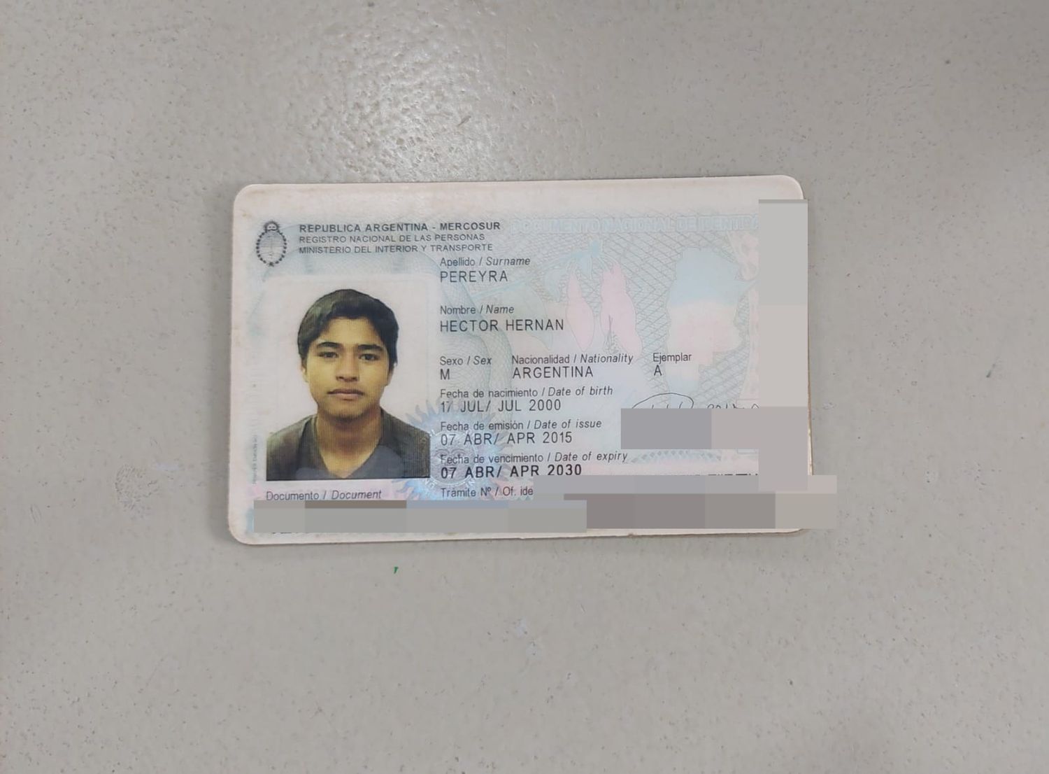 Encontraron DNI de Héctor Hernán Pereyra