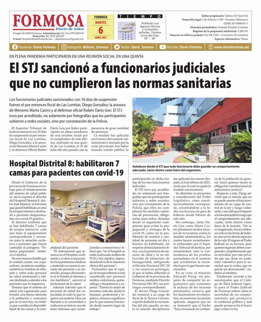 Tapa y Contratapa 6 de abril de 2021
