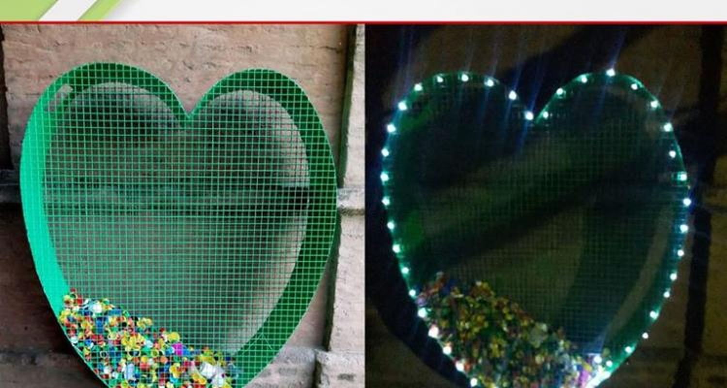 Las tapitas son del Garrahan: Santa Lucía ya tiene su contenedor en forma de corazón