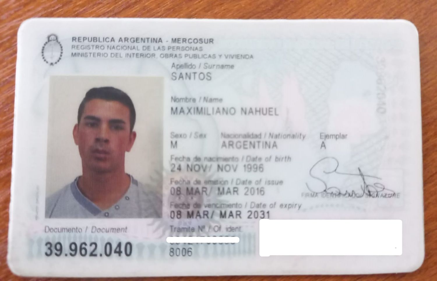 Encontraron el DNI de Maximiliano Santos