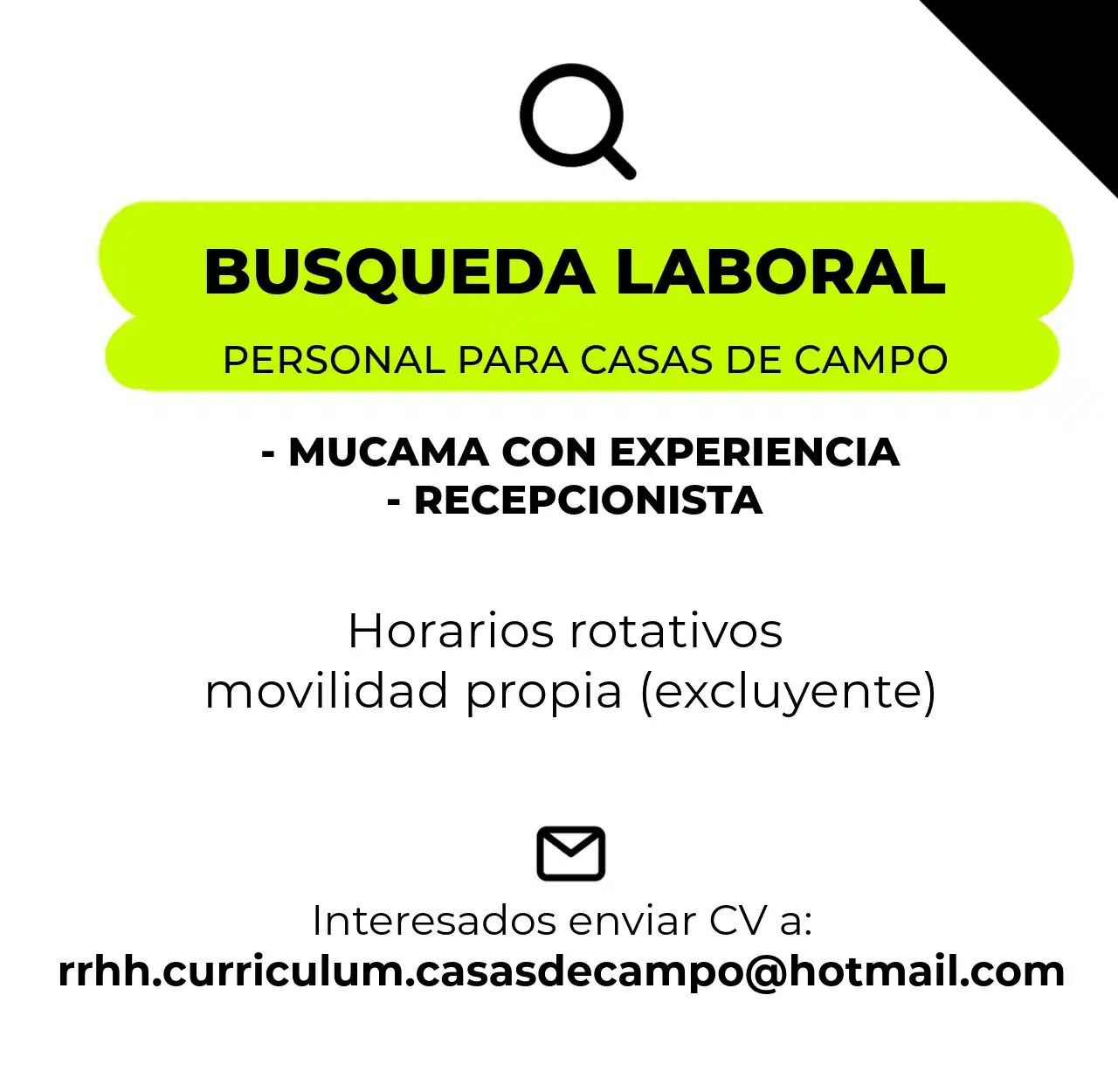 personal para casas de campo