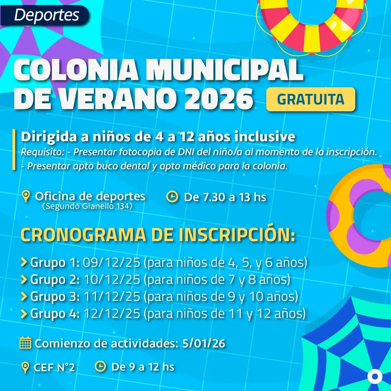 Se abren las  inscripciones para la Colonia Municipal de Verano 2026