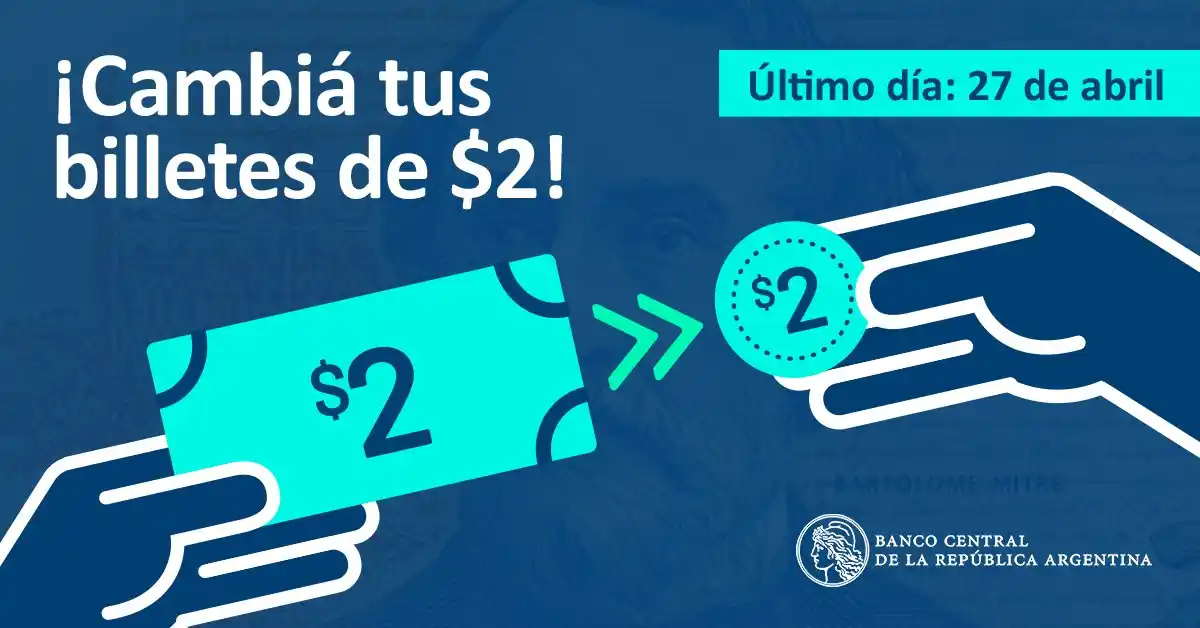 Quedan dos meses para canjear los billetes de 2 pesos