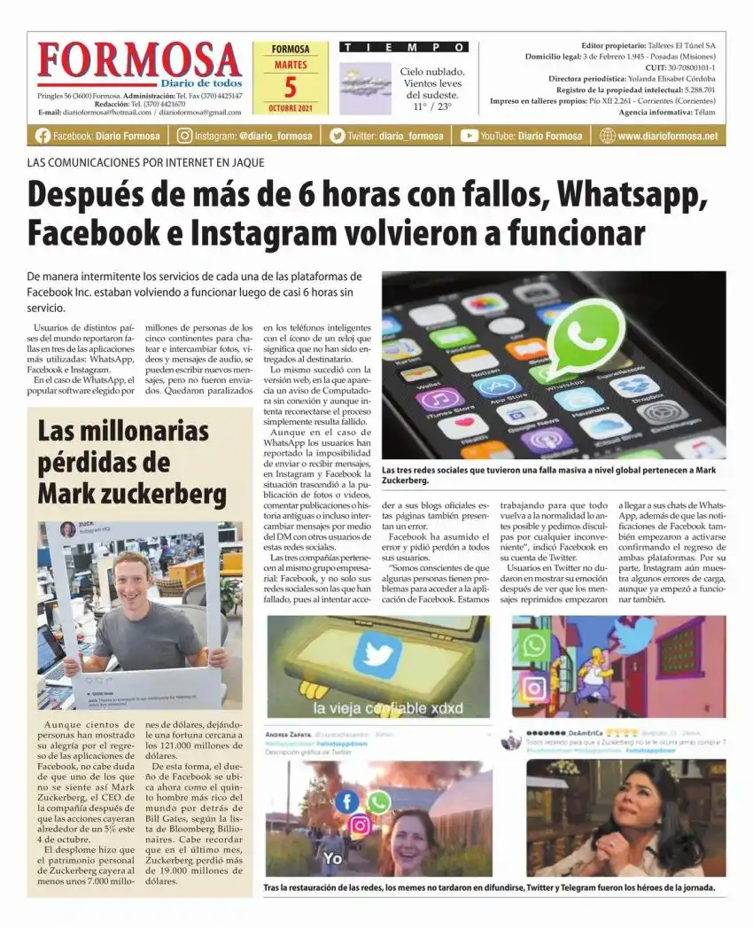 Tapa y Contratapa 5 de octubre de 2021