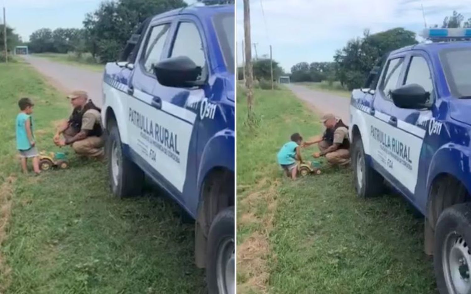 Encontraron a un nene de 2 años caminando solo y con un autito de juguete. (Video: X/@PoliciaCbaOf)