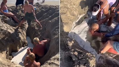 Diversión peligrosa: cavaron un pozo en la arena, quedaron atrapados y tuvieron que ser rescatados