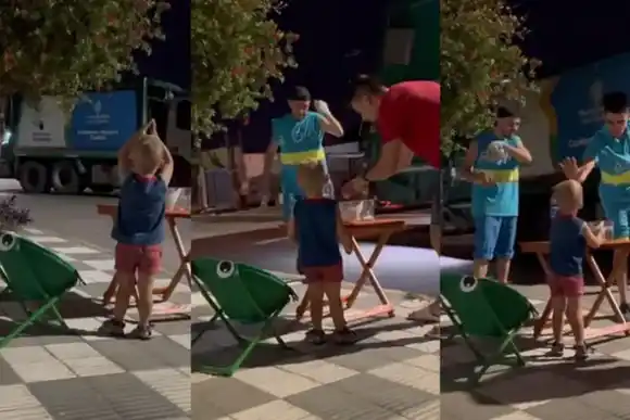 VIDEO | Un niño de dos años esperó a los recolectores de basura con gaseosa y hielo