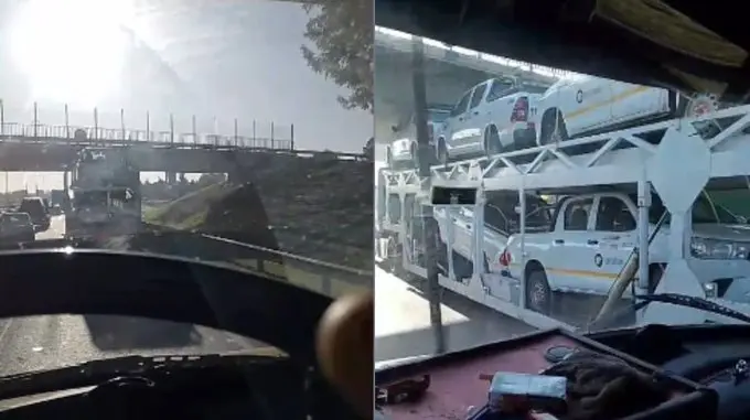 Un camión mosquito quedó atascado en un puente de Panamericana y generó demoras en Pilar