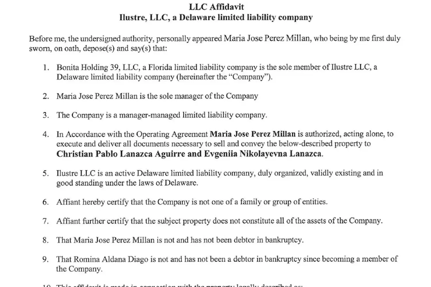 Diago aparece como member o integrante de la sociedad de Florida Bonita Holdings 39. Esta compañía es a su vez accionista de otra sociedad: Ilustre LLC (Delaware). Ilustre es la titular de un departamento en Hallandale Beach, Florida. Registro público de propiedades de Miami Dade.