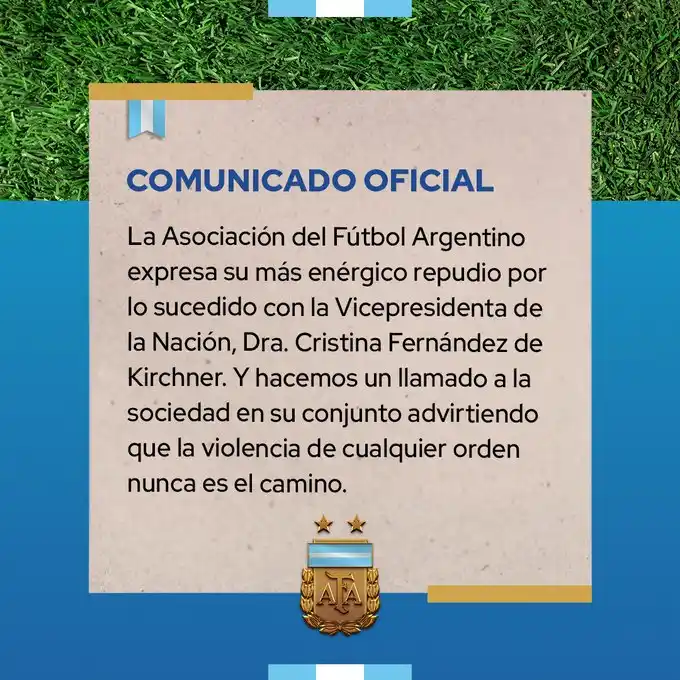 Atentado a Cristina Kirchner: AFA suspendió todos los partidos de fútbol previstos para este viernes