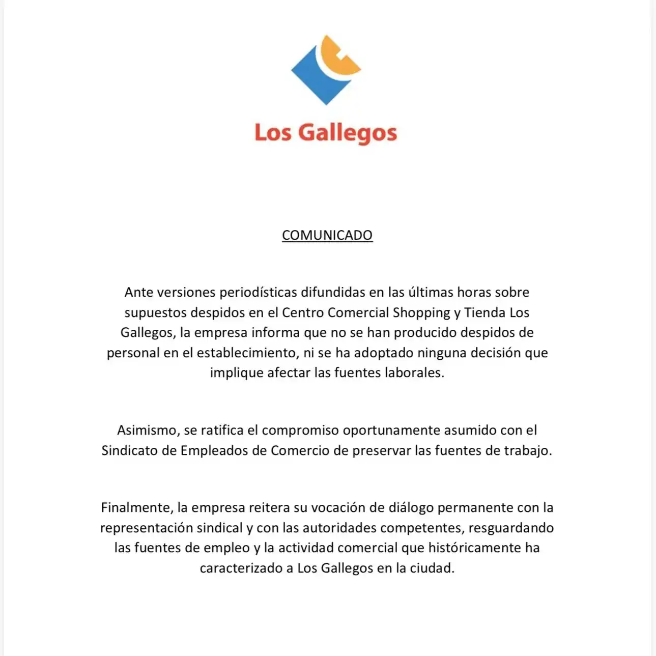 Comunicado Los Gallegos