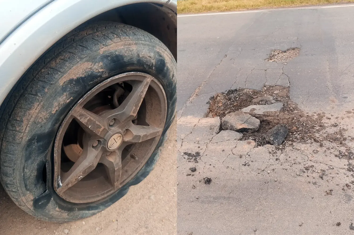 Se salvó de milagro: “casi me hago pelota con mi hijo”, dijo el conductor que rompió una cubierta por un pozo en RN34