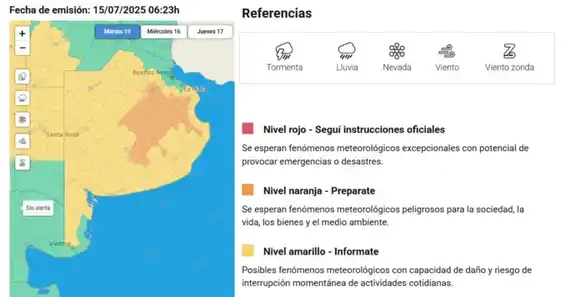 Llega la ciclogénesis y la alerta por tormentas en el interior bonaerense subió a naranja