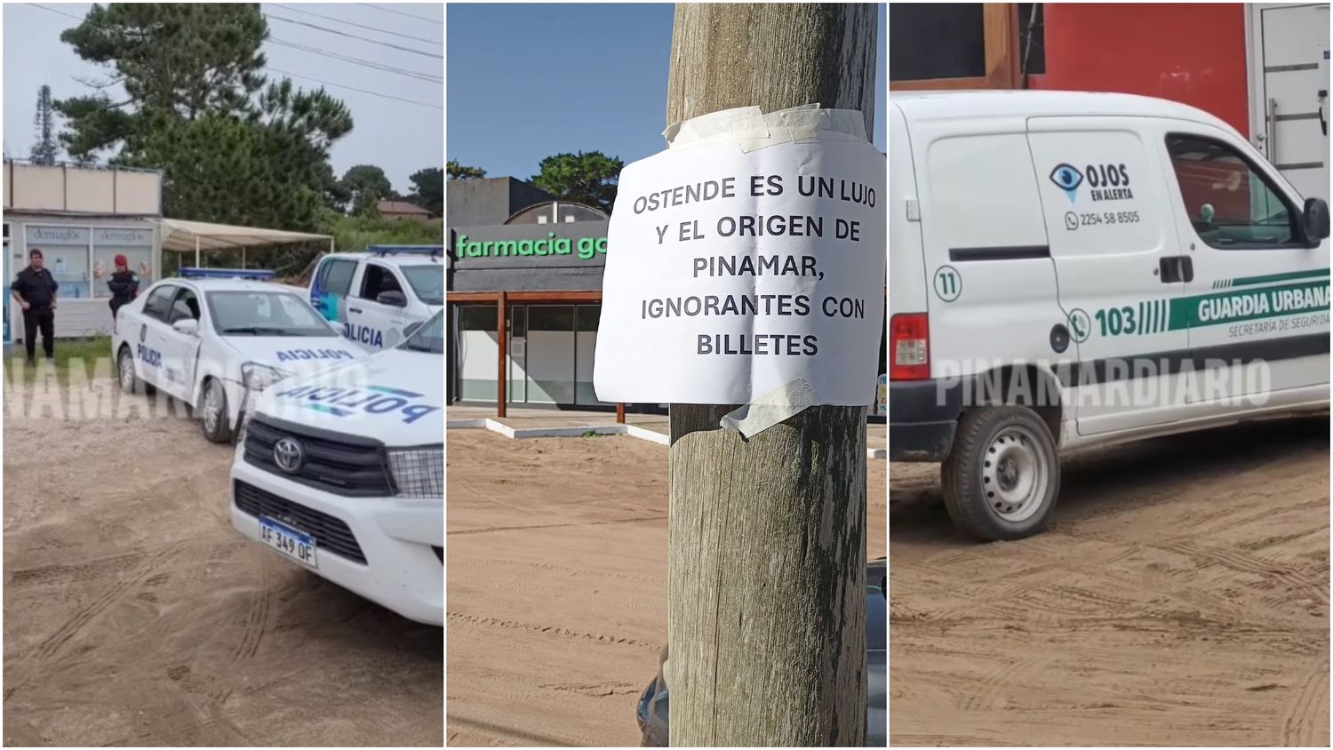 Escrachan la farmacia de Pinamar cuyos dueños atacaron a una mujer en el campo de golf: permanece cerrada y con custodia