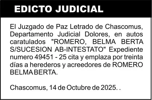 ROMERO, BELMA BERTA S/SUCESION AB-INTESTATO
