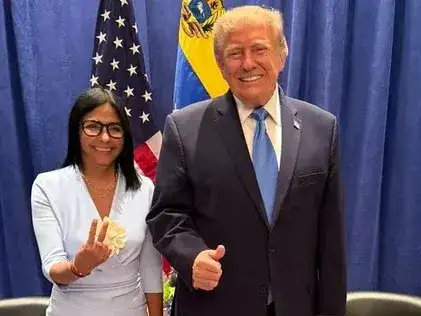 Delcy Rodríguez y Donald Trump.