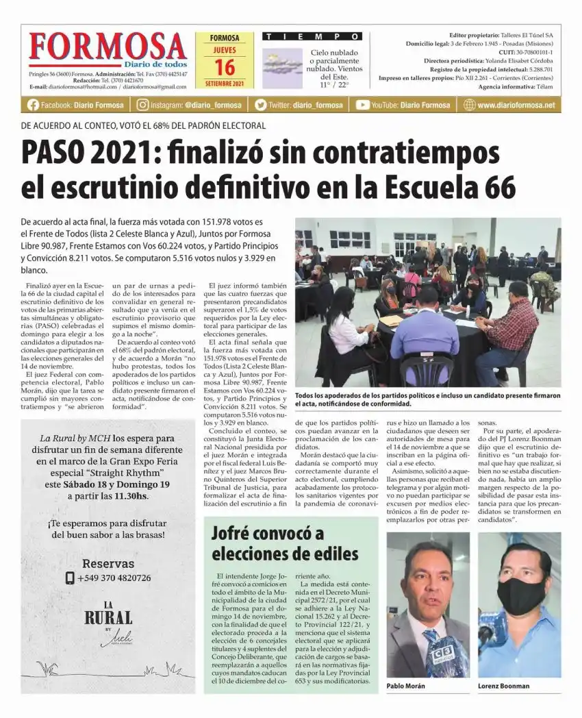 Tapa y Contratapa 16 de septiembre de 2021