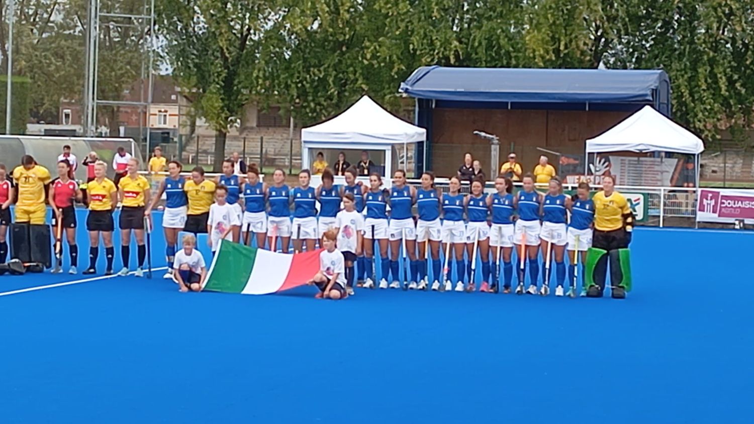 La Selección Italiana en el momento de himno.