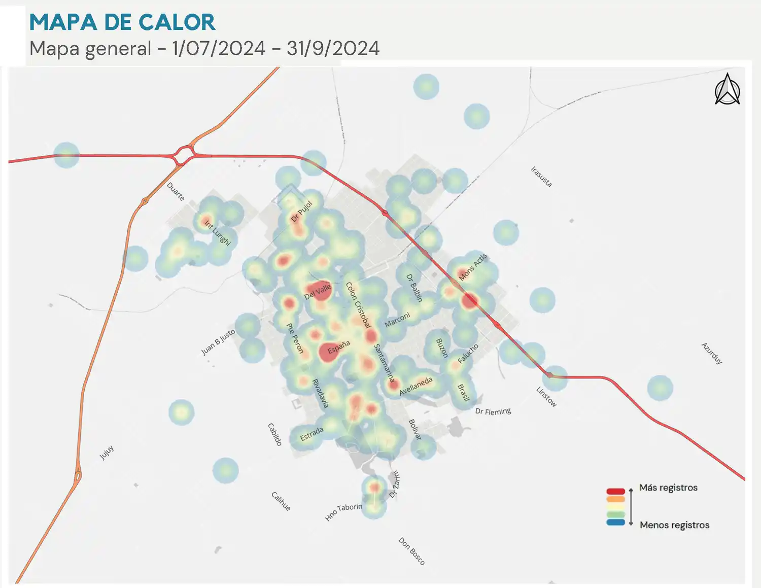 El mapa de calor permite observar las zonas más complicadas en cuanto a la acumulación de episodios viales.