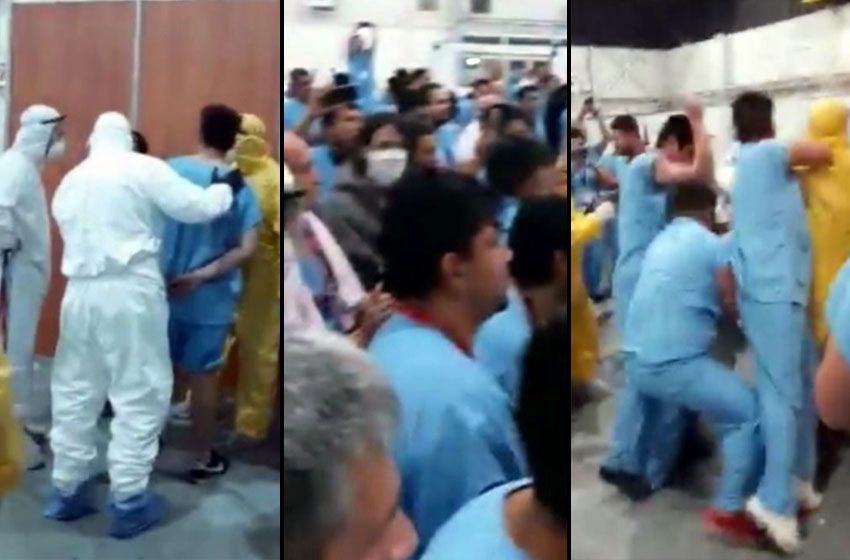 Para llorar: un paciente de coronavirus robó un celular en un centro de aislamiento y se desató una batalla campal